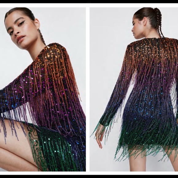 Nasty Gal Ombre’d Beaded Fringe Dress Size 6 USA - Picture 5 of 8